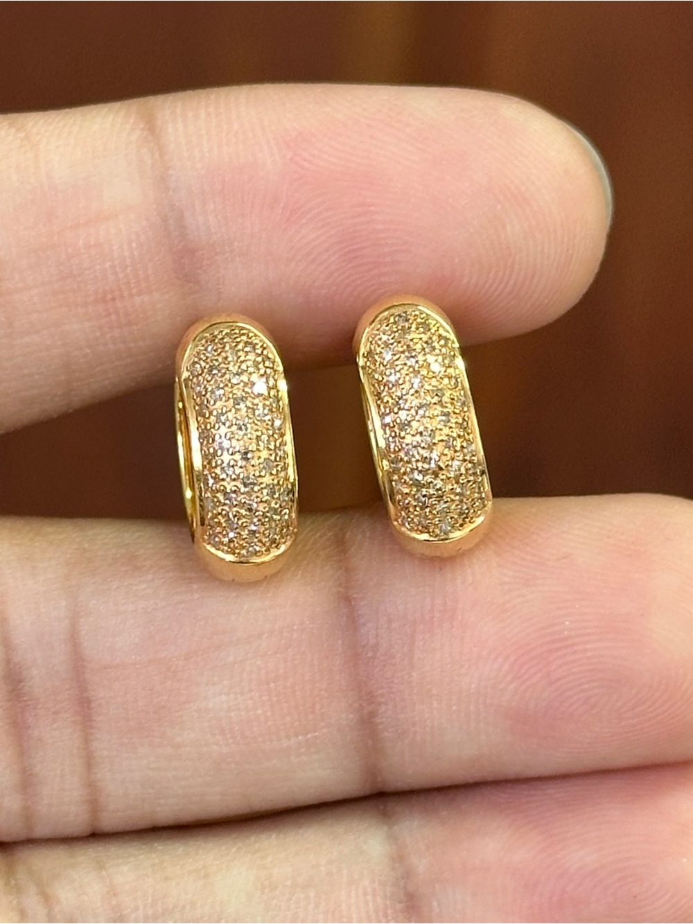 Brown Diamond Pave Huggie Earrings in Sterling Silver